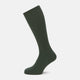 A single Fern Green Mid-Length Merino Sock by Turnbull & Asser, featuring a ribbed texture, is displayed on a plain white background at a slight angle to highlight its premium wool fabric, shape, and length.