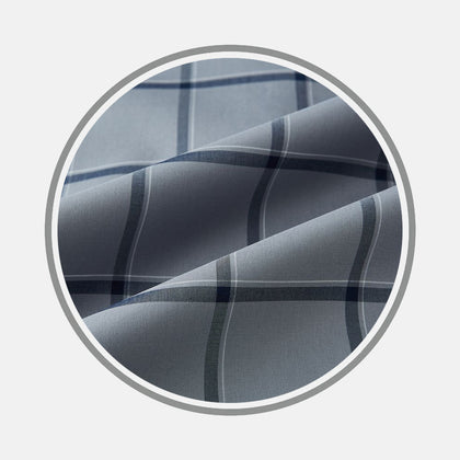 Wide Navy Check Grey Fabric