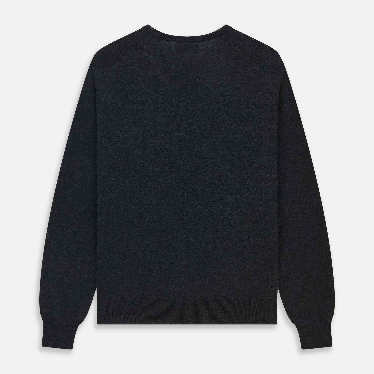 View 4 of product The Turnbull & Asser Charcoal V-Neck Cashmere Jumper, featuring long sleeves, is displayed flat on a white background.