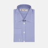 View 1 of product The Turnbull & Asser Mid Blue Gingham Check Shirt features a T&A collar, double cuffs, and white buttons, neatly displayed against a plain white background.