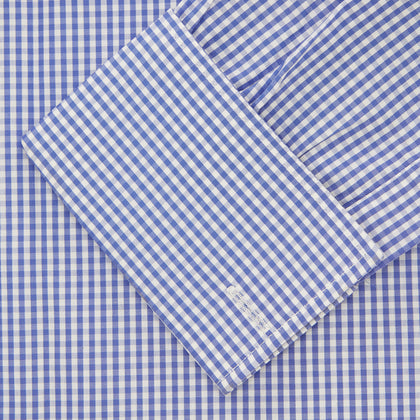 Mid Blue Gingham Check Shirt with T&A Collar and Double Cuffs Image 1