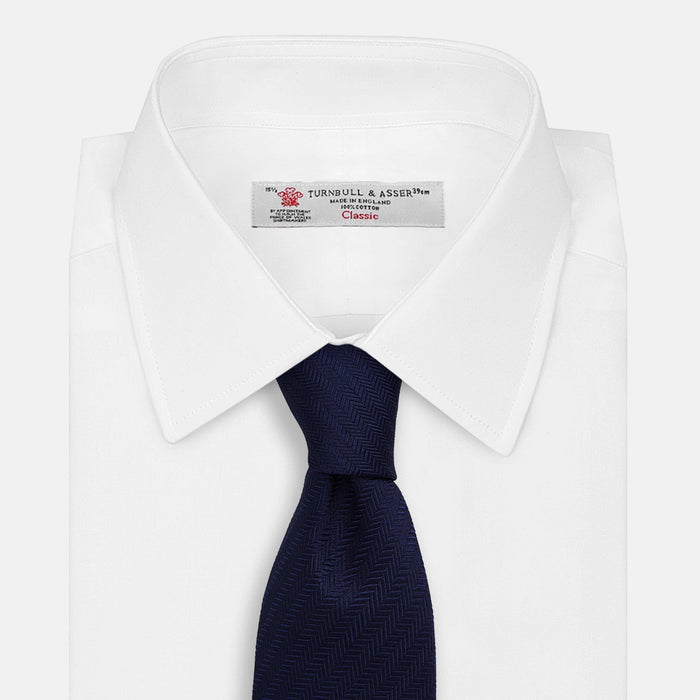 Slim Navy Herringbone Silk Tie Image 1