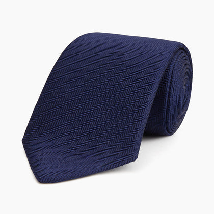 Slim Navy Herringbone Silk Tie Image 4