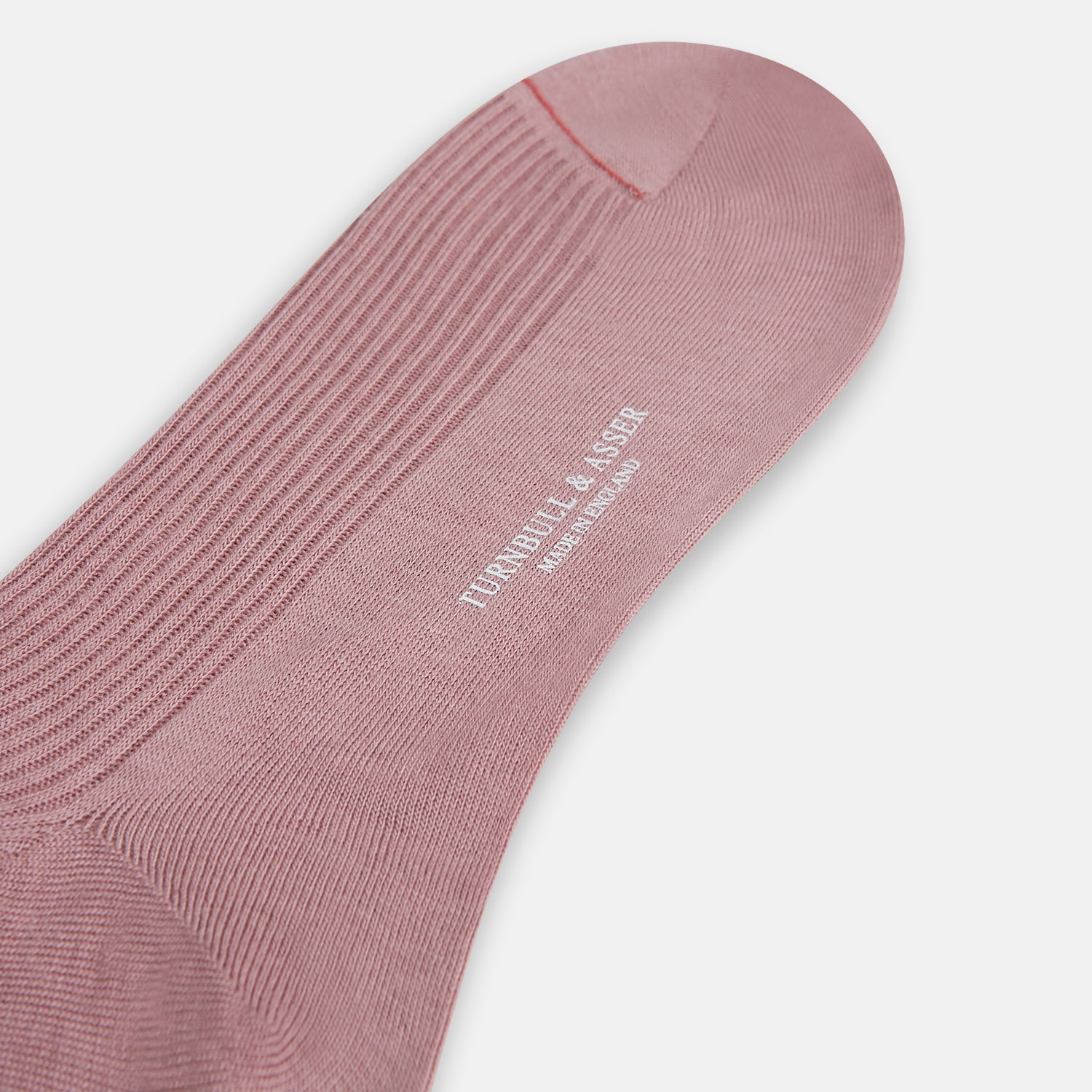 View 3 of product A single Rose Mid-Length Merino Sock by Turnbull & Asser is shown upright on a plain white background, highlighting its ribbed texture and fitted toe and heel.