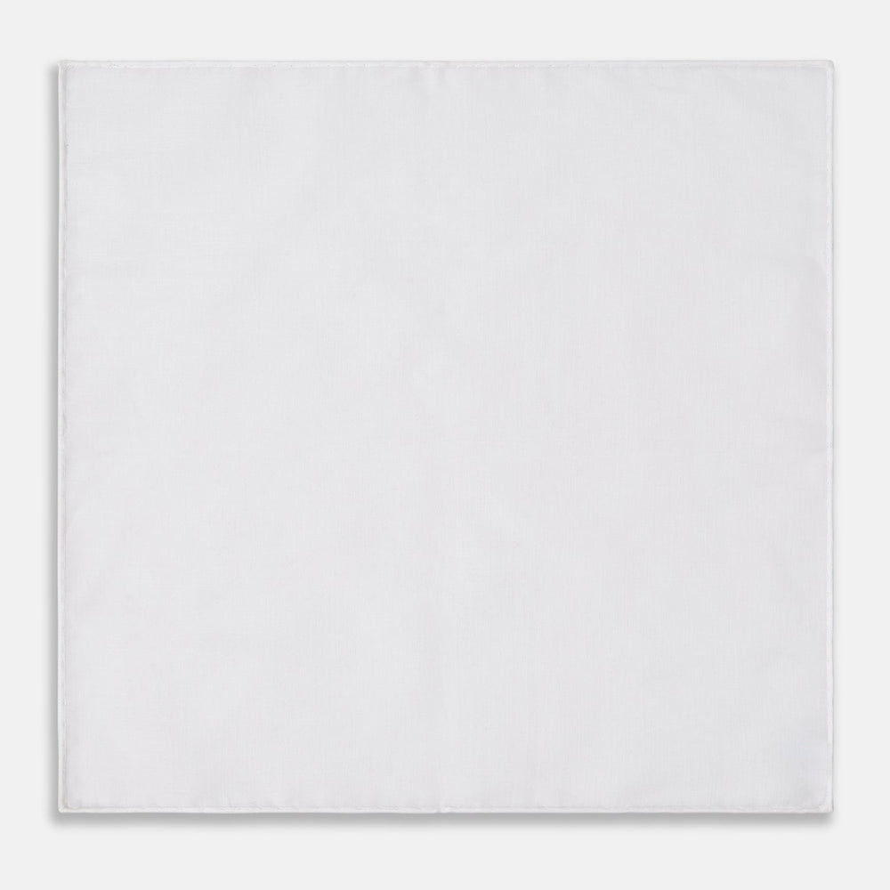 The James Bond Voile Pocket Square by Turnbull & Asser, in plain white with hand-rolled edges, is neatly folded and laid flat on a white background—a classic accessory for timeless style.