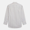 View 5 of product The Turnbull & Asser Yellow Multi Stripe Regular Fit Shirt features a T&A collar, 3 button cuffs, and thin blue, yellow, and light brown stripes on white for a classic formal look.