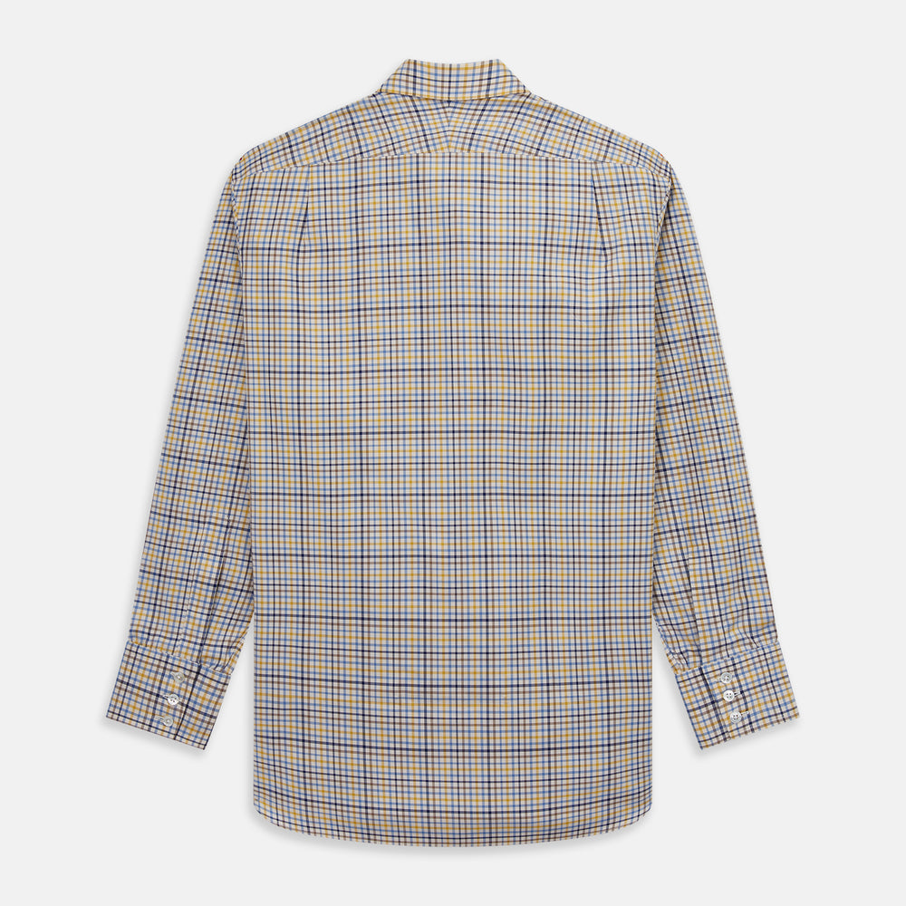 Yellow Multi Check Regular Fit Shirt with T&A Collar and 3 Button Cuffs