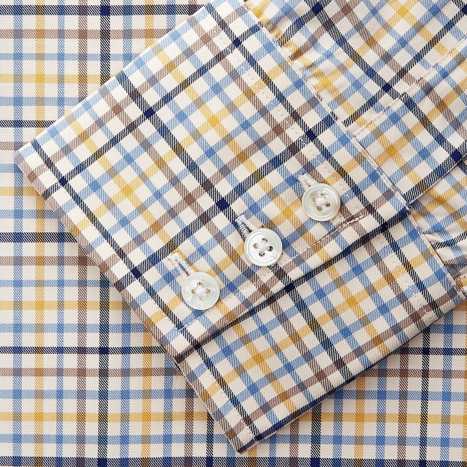 View 3 of product Yellow Multi Check Regular Fit Shirt with T&A Collar and 3 Button Cuffs
