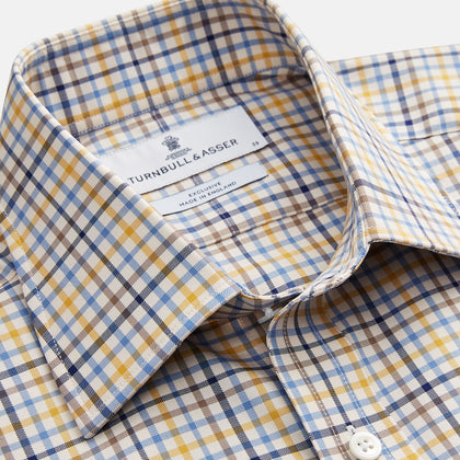 Yellow Multi Check Regular Fit Shirt with T&A Collar and 3 Button Cuffs Image 1