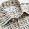 View 2 of product The Turnbull & Asser Green Multi Check Regular Fit Shirt features a T&A collar, 3 button cuffs, and a vibrant yellow, blue, and green check pattern on white. Inspired by Harriet Smith.