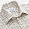 View 2 of product The Turnbull & Asser Brown Multi Check Regular Fit Cotton-Cashmere Shirt features a white base with blue, yellow, and brown checks, T&A collar, and 3 button cuffs for a smart-casual look.