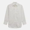 View 1 of product The Turnbull & Asser Brown Multi Check Regular Fit Cotton-Cashmere Shirt features a white base with blue, yellow, and brown checks, T&A collar, and 3 button cuffs for a smart-casual look.