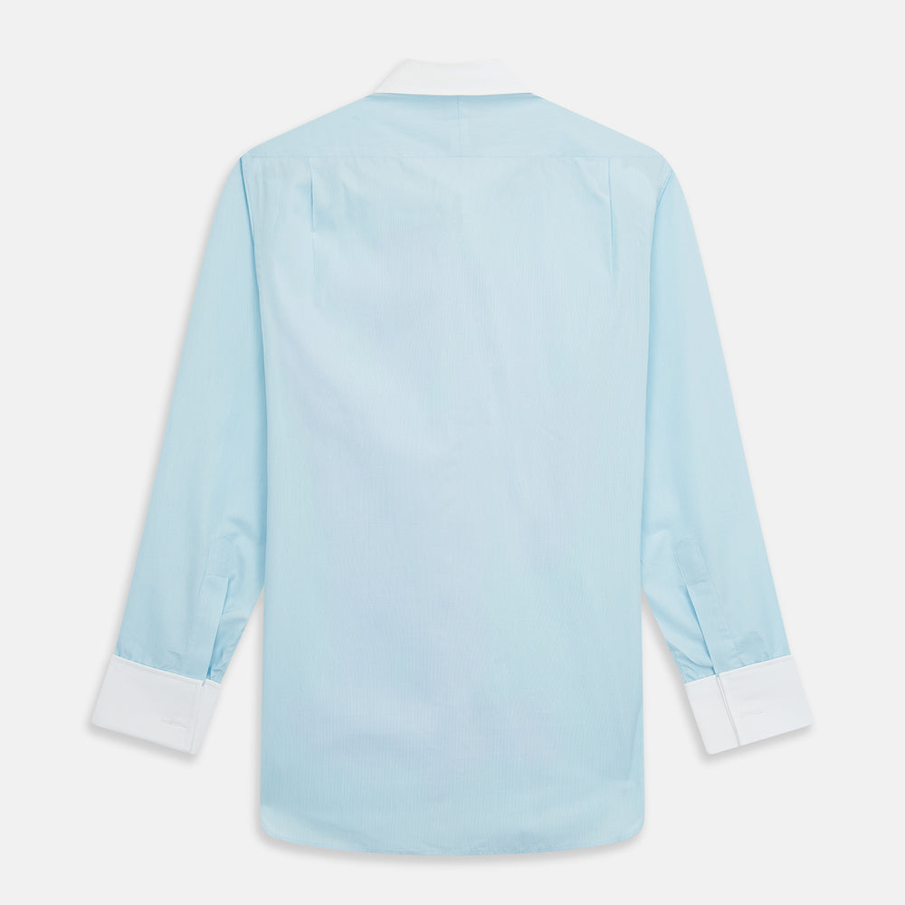 Green micro-check regular fit shirt by Turnbull & Asser, featuring a white T&A collar, double cuffs, and button-down front, laid flat on a white background.