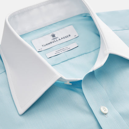 Green Micro-Check Regular Fit Shirt with White T&A Collar and Double Cuffs Image 1