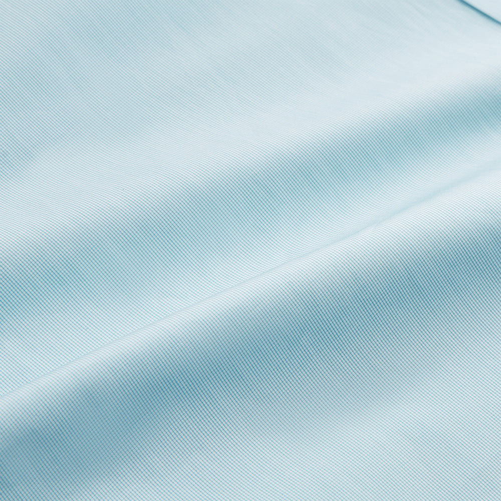 Green micro-check regular fit shirt by Turnbull & Asser, featuring a white T&A collar, double cuffs, and button-down front, laid flat on a white background.