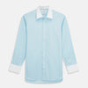 View 1 of product Green micro-check regular fit shirt by Turnbull & Asser, featuring a white T&A collar, double cuffs, and button-down front, laid flat on a white background.
