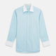 Green micro-check regular fit shirt by Turnbull & Asser, featuring a white T&A collar, double cuffs, and button-down front, laid flat on a white background.
