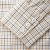 View 3 of product The Turnbull & Asser Brown Multi Check Regular Fit Cotton-Cashmere Shirt features a white base with blue, yellow, and brown checks, T&A collar, and 3 button cuffs for a smart-casual look.