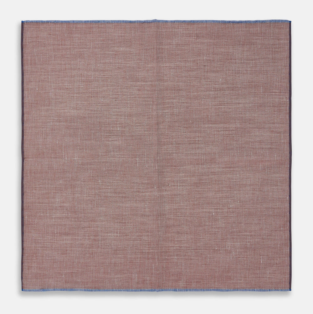 The Turnbull & Asser Burgundy Cotton-Blend Handkerchief features a textured design with subtle white lines, a blue border, and hand-rolled edges, neatly folded to display both sides.