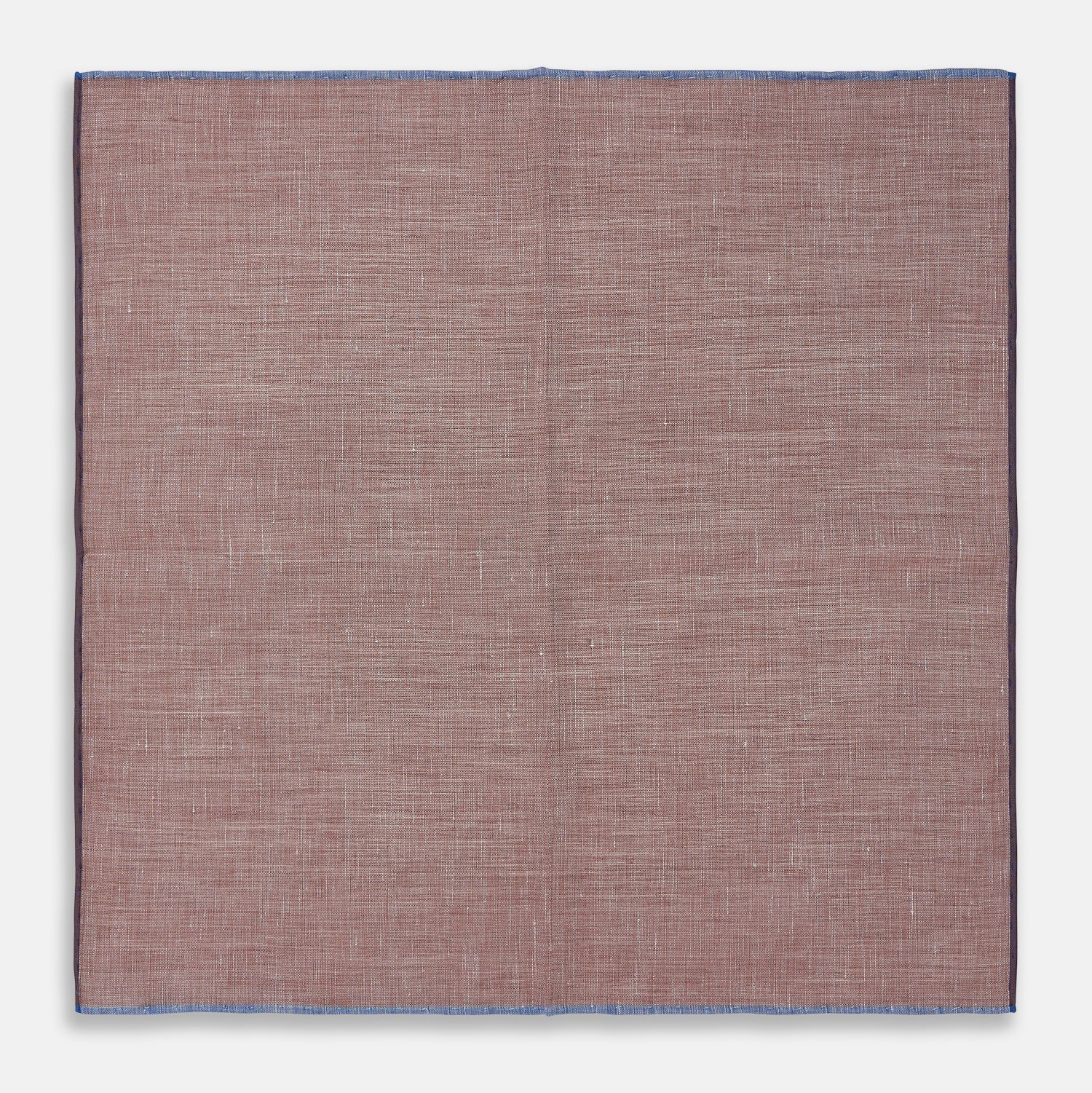 View 4 of product The Turnbull & Asser Burgundy Cotton-Blend Handkerchief features a textured design with subtle white lines, a blue border, and hand-rolled edges, neatly folded to display both sides.