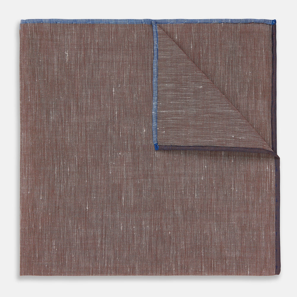 The Turnbull & Asser Burgundy Cotton-Blend Handkerchief features a textured design with subtle white lines, a blue border, and hand-rolled edges, neatly folded to display both sides.