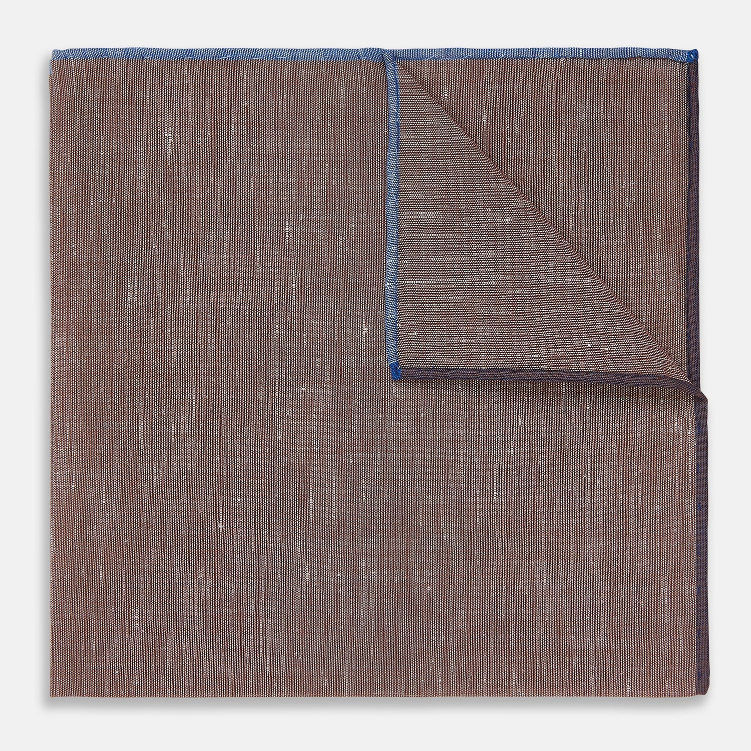 View 1 of product The Turnbull & Asser Burgundy Cotton-Blend Handkerchief features a textured design with subtle white lines, a blue border, and hand-rolled edges, neatly folded to display both sides.