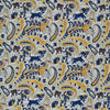 View 3 of product The Blue and Yellow Paisley Tiger Silk Pocket Square by Turnbull & Asser features a light blue base with paisley, elephants, tigers, and floral motifs—highlighted by a blue border. An elegant choice to pair with any Turnbull shirt.