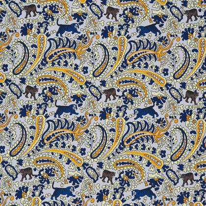 Blue and Yellow Paisley Tiger Silk Pocket Square Image 2