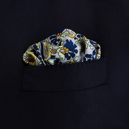 Blue and Yellow Paisley Tiger Silk Pocket Square Image 1