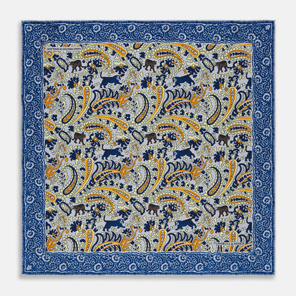 Blue and Yellow Paisley Tiger Silk Pocket Square