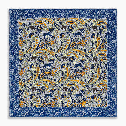Blue and Yellow Paisley Tiger Silk Pocket Square Image 3