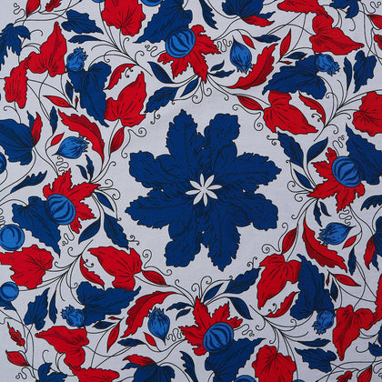 Blue and Red Foliage Pattern Silk Pocket Square Image 2