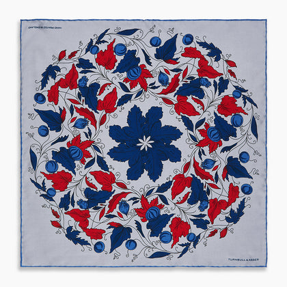 Blue and Red Foliage Pattern Silk Pocket Square Image 3