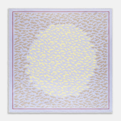 Pale Blue and Lemon Fish Mosaic Silk Pocket Square