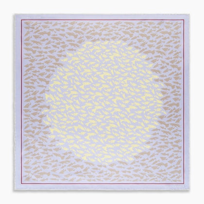 Pale Blue and Lemon Fish Mosaic Silk Pocket Square Image 3