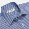 View 3 of product The Turnbull & Asser Navy Rich Check Shirt features a T&A collar, 3-button cuffs, and a checked pattern, shown laid flat on a white background.