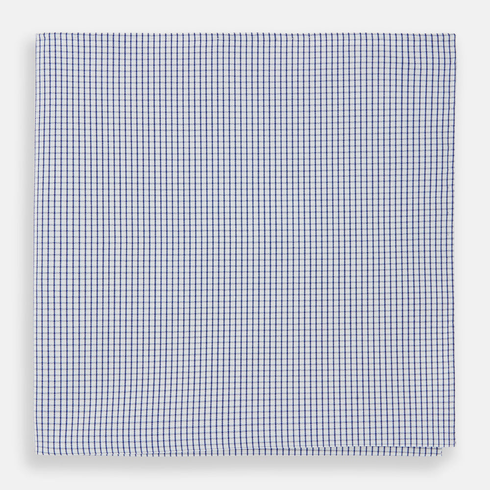 The Turnbull & Asser Hand Rolled Navy Graph Check Handkerchief features evenly spaced navy lines forming a classic grid, offering a clean and timeless look in premium cotton.