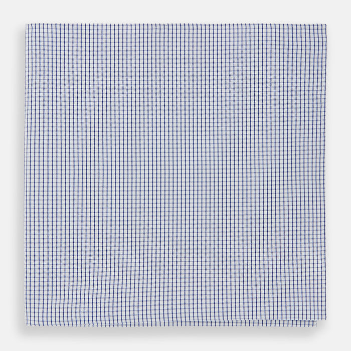 Hand Rolled Navy Graph Check Handkerchief