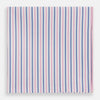 View 1 of product The Turnbull & Asser Hand Rolled Pink and Blue Track Stripe Handkerchief is a cotton square with blue, pink, and purple stripes on white, finished with a hand-rolled pink edge—an elegant addition to formal attire.