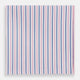 The Turnbull & Asser Hand Rolled Pink and Blue Track Stripe Handkerchief is a cotton square with blue, pink, and purple stripes on white, finished with a hand-rolled pink edge—an elegant addition to formal attire.