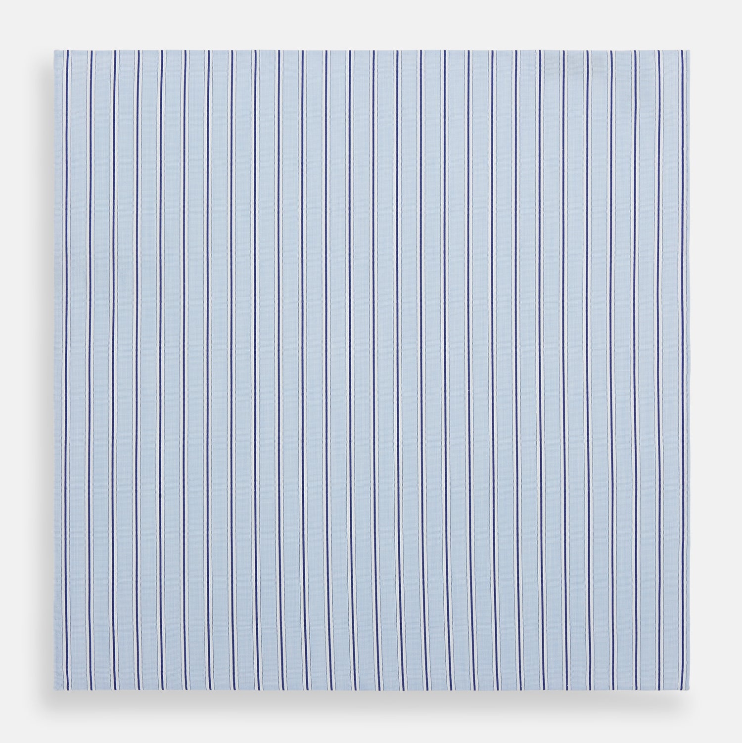 View 3 of product The Turnbull & Asser Hand Rolled Blue Multi Stripe Handkerchief features evenly spaced thin navy stripes—a stylish formal accessory for any occasion.