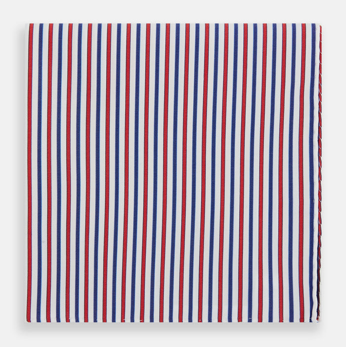 Hand Rolled Red and Blue Track Stripe Handkerchief