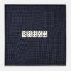 View 1 of product The Casino Royale Midnight Blue Straight Flush Pocket Square in Silk by Turnbull & Asser UK features a rich midnight blue background adorned with a black dotted pattern and showcases five playing cards—the 10, 9, 8, 7, and 6 of spades—arranged in a row at the center for an elegant straight flush design inspired by classic casino style.