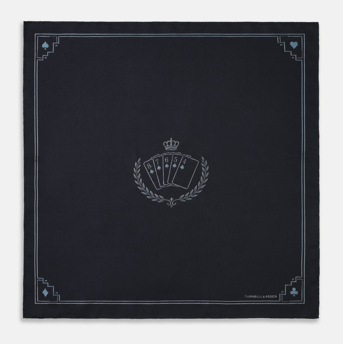 Casino Royale Midnight Blue Crest Pocket Square in Silk Image 4