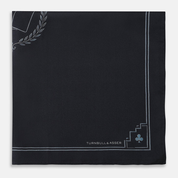 Casino Royale Midnight Blue Crest Pocket Square in Silk Image 2