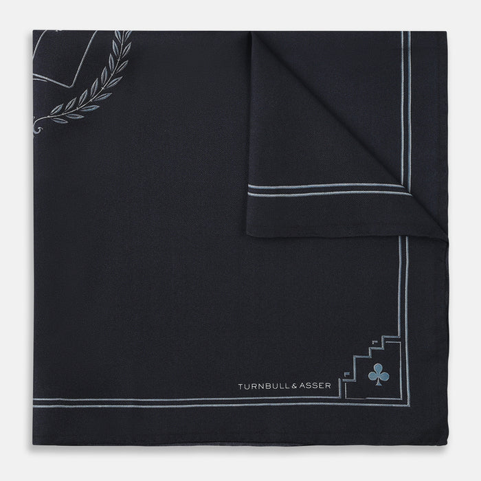 Casino Royale Midnight Blue Crest Pocket Square in Silk Image 3