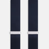 View 3 of product The Turnbull & Asser UK Casino Royale Midnight Blue Braces in Silk, featuring leather and elastic looped ends inspired by the iconic Casino Royale style, are displayed vertically against a white background—a sophisticated accessory for formal eveningwear.