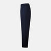 View 4 of product The Casino Royale Midnight Blue Tuxedo Trousers in Wool by Turnbull & Asser UK are shown from the back, expertly crafted from virgin wool in a signature tuxedo style, featuring two buttoned back pockets and adjustable side tabs at the waistband.