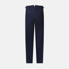View 3 of product The Casino Royale Midnight Blue Tuxedo Trousers in Wool by Turnbull & Asser UK are shown from the back, expertly crafted from virgin wool in a signature tuxedo style, featuring two buttoned back pockets and adjustable side tabs at the waistband.