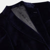 View 2 of product The Turnbull & Asser Navy Velvet Jacket features a classic fit, single-breasted style, notched lapels, two flap pockets, chest pocket, and single button closure. Made in Italy; shown on a plain white background.